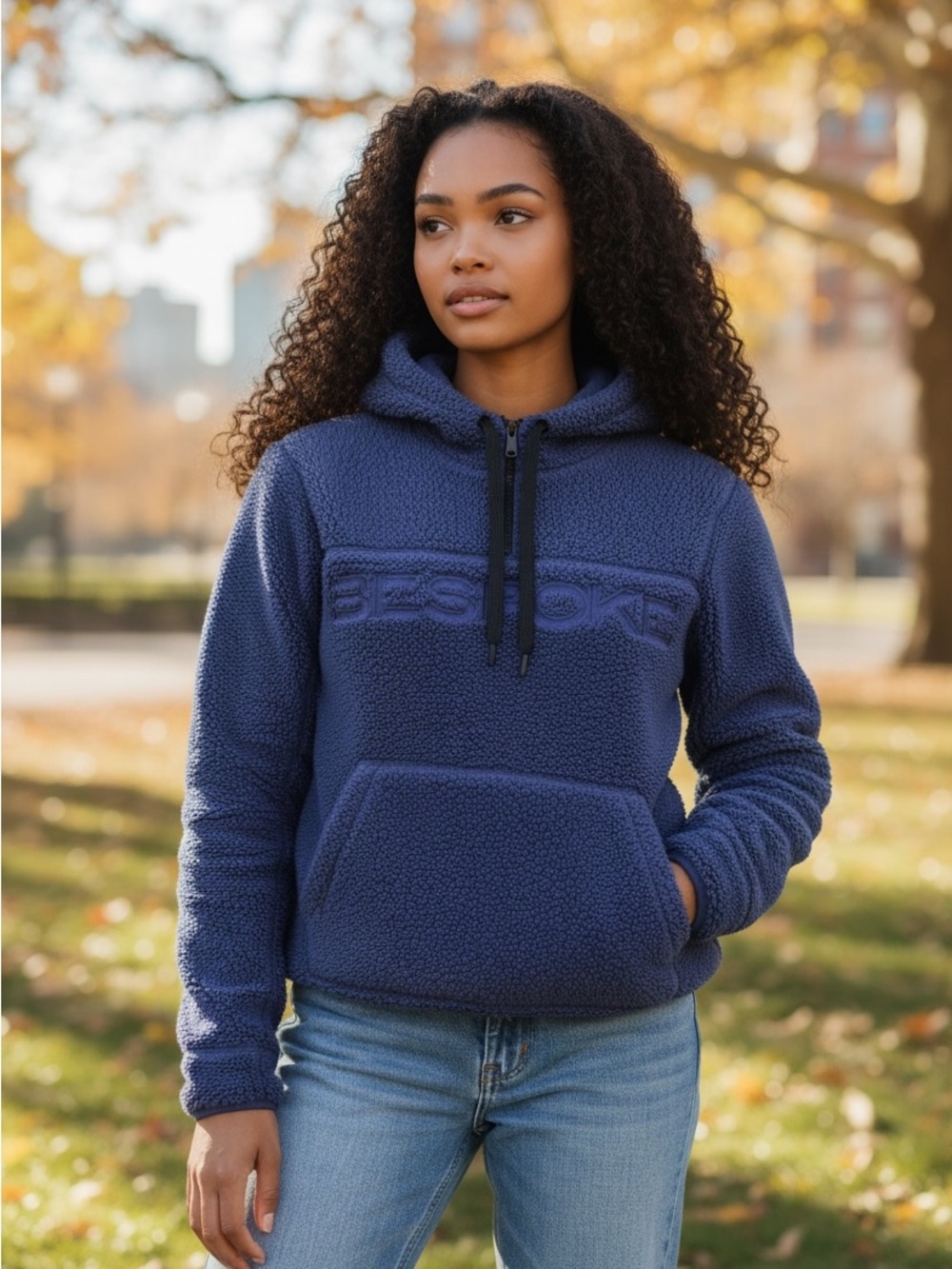 Bespoke Navy Sherpa Half-Zip Hoodie